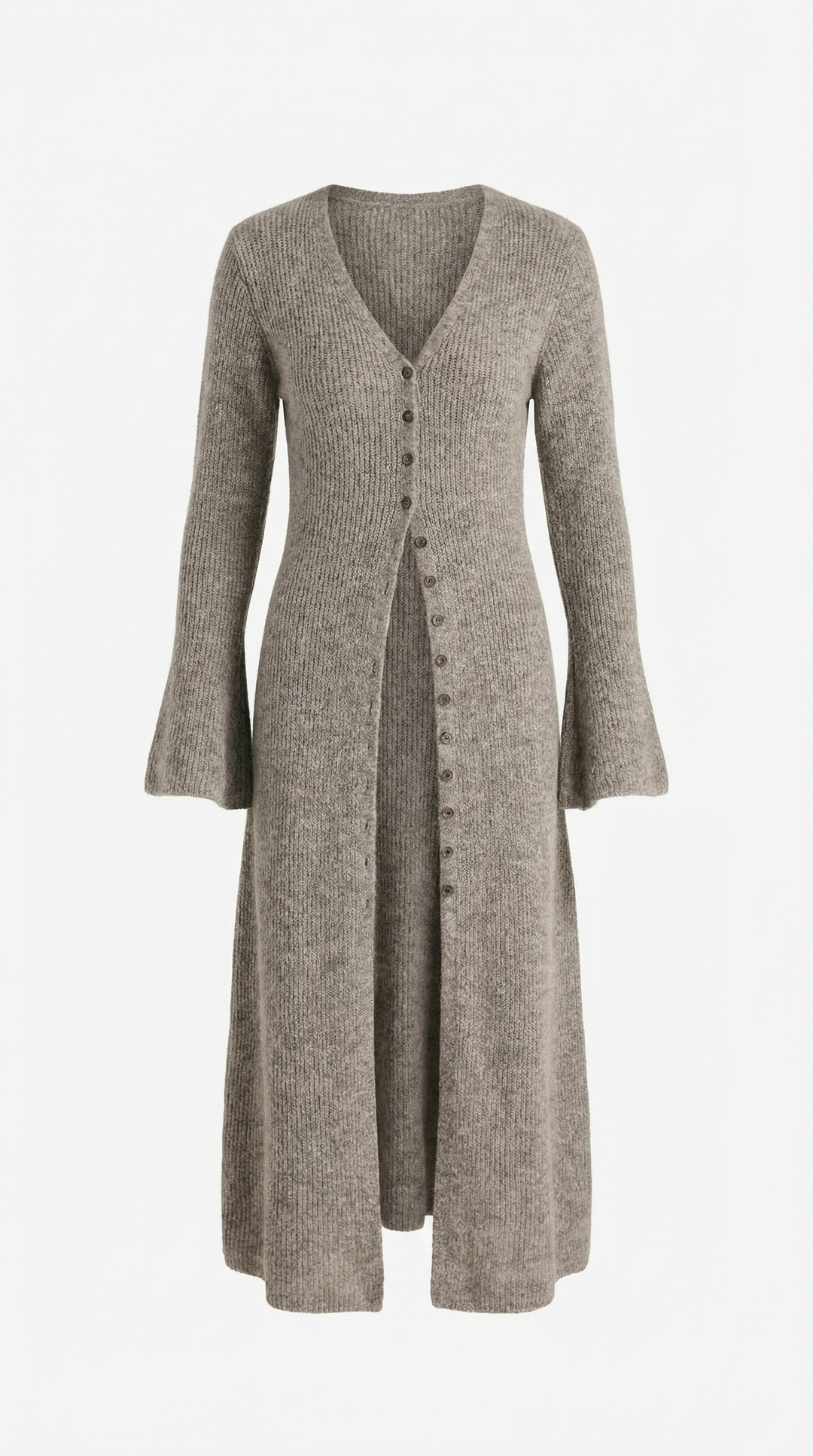 Cardigan lungo a coste con scollatura a V