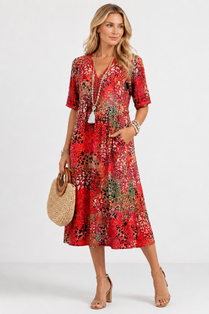 Boleslava | Abito midi boho floreale con scollatura a V