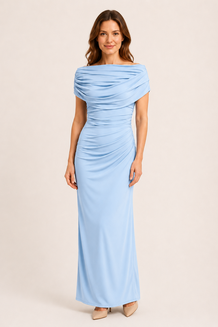 Melisa | Maxi abito con scollatura drappeggiata e cintura arricciata