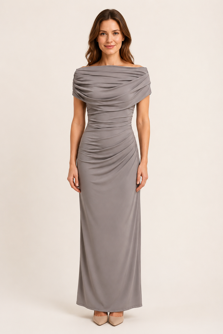 Melisa | Maxi abito con scollatura drappeggiata e cintura arricciata