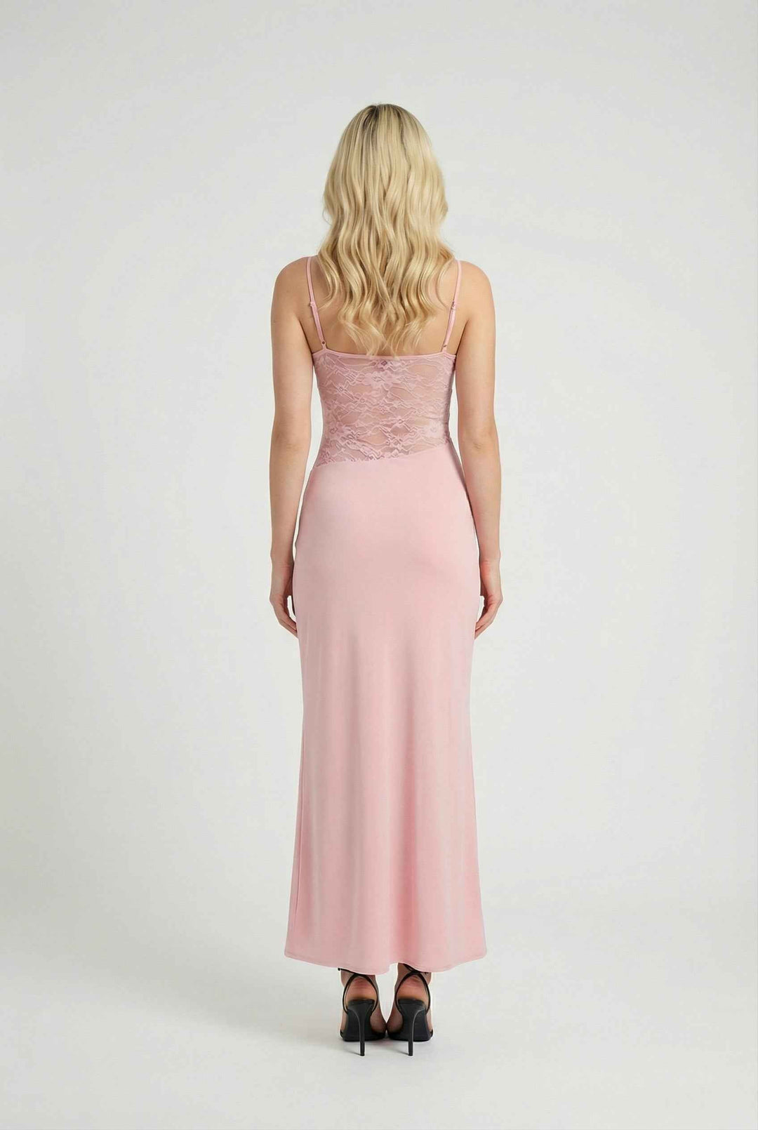 Nina | Abito maxi rosa romantico senza maniche