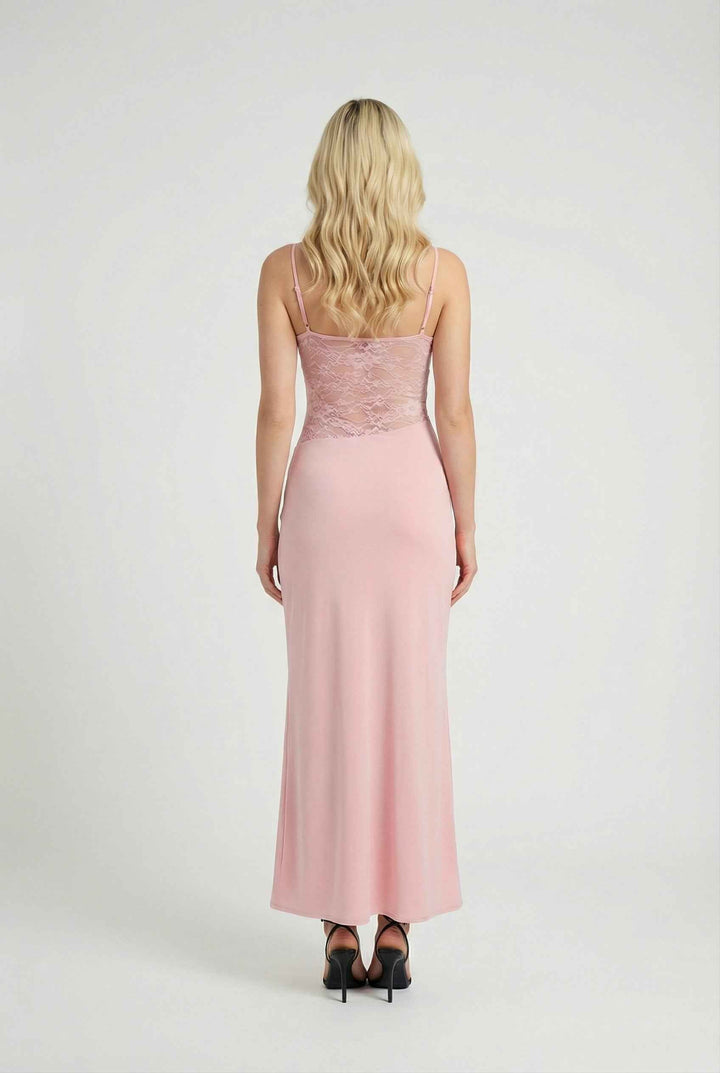 Nina | Abito maxi rosa romantico senza maniche