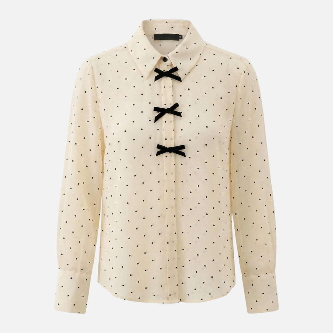 Blusa a pois con fiocco al collo