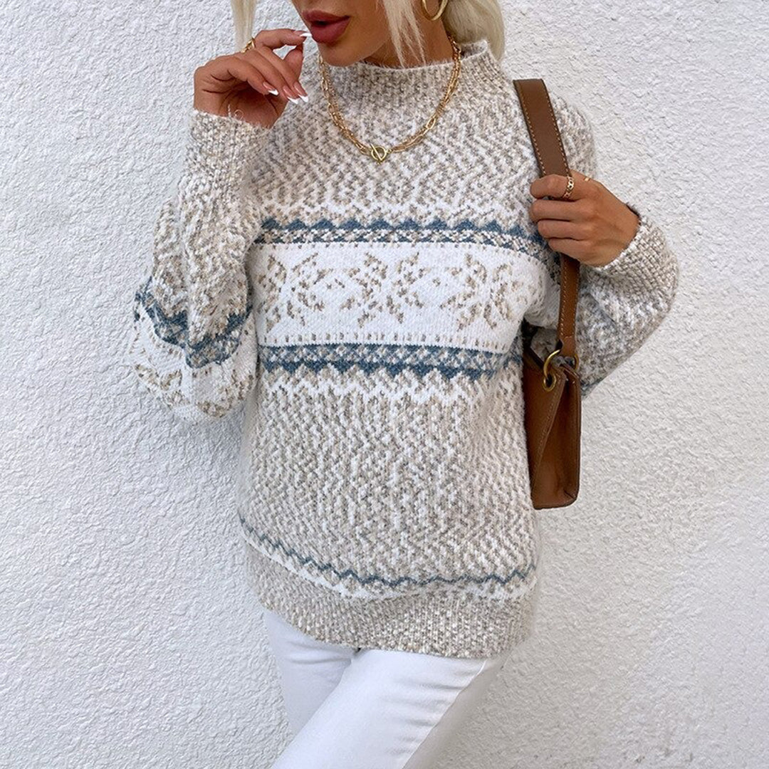 Maglione lavorato a maglia con colletto alto e fiocchi di neve in tonalità pastello
