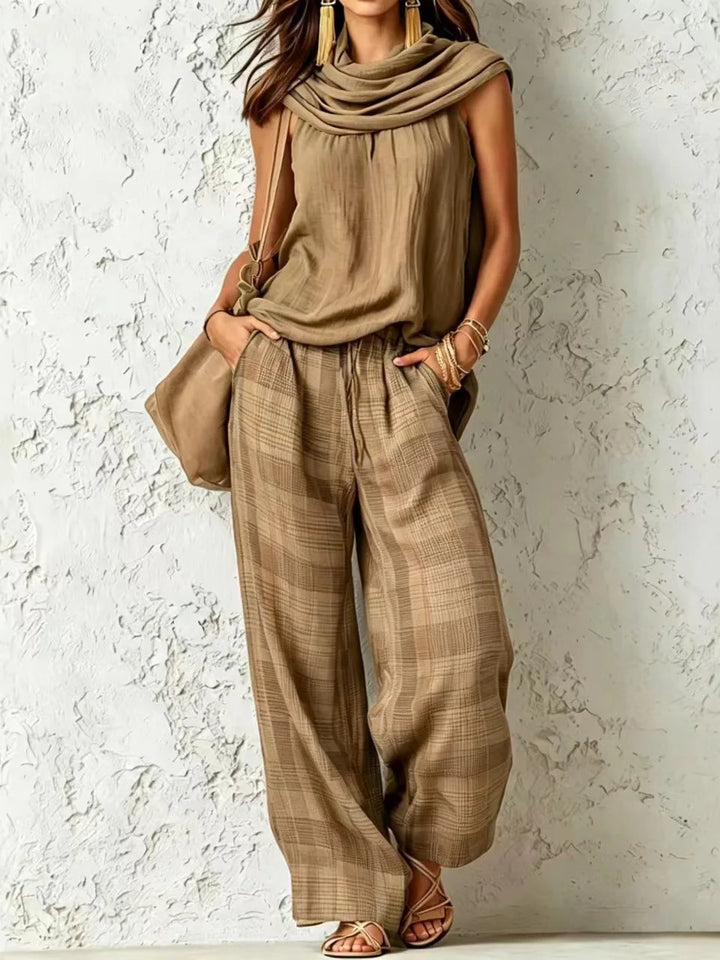 Completo casual a due pezzi con top morbido e pantaloni larghi