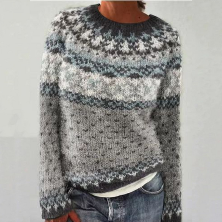 Maglione norvegese grigio, bianco e blu chiaro