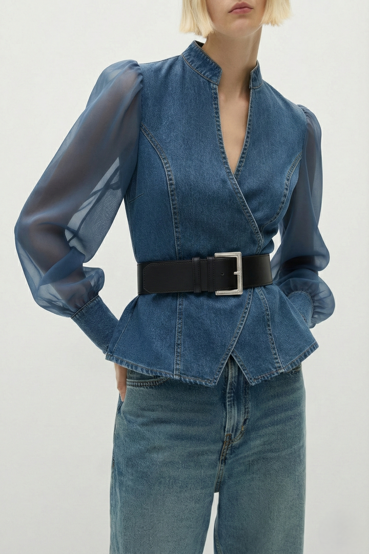 Silvia | Top casual con maniche trasparenti