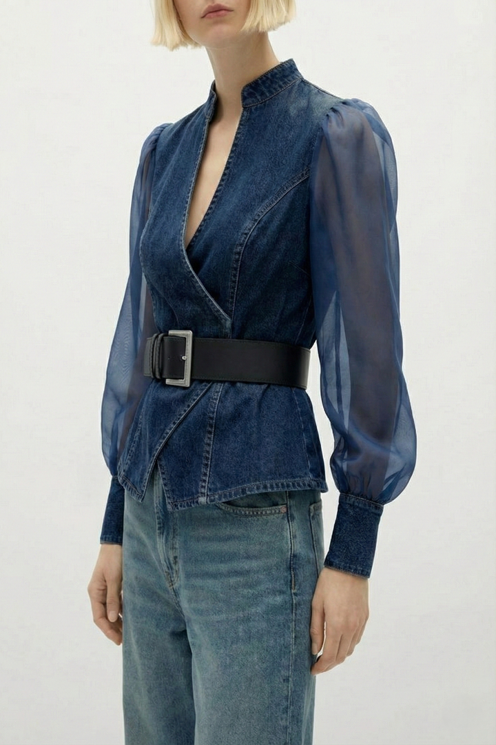 Silvia | Top casual con maniche trasparenti