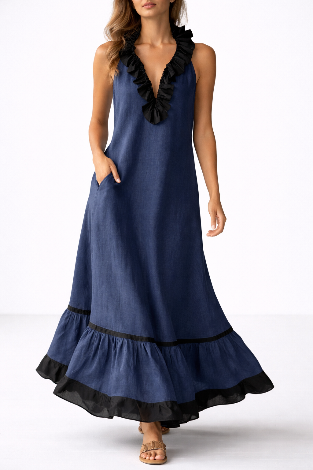Sona | Abito maxi con volant