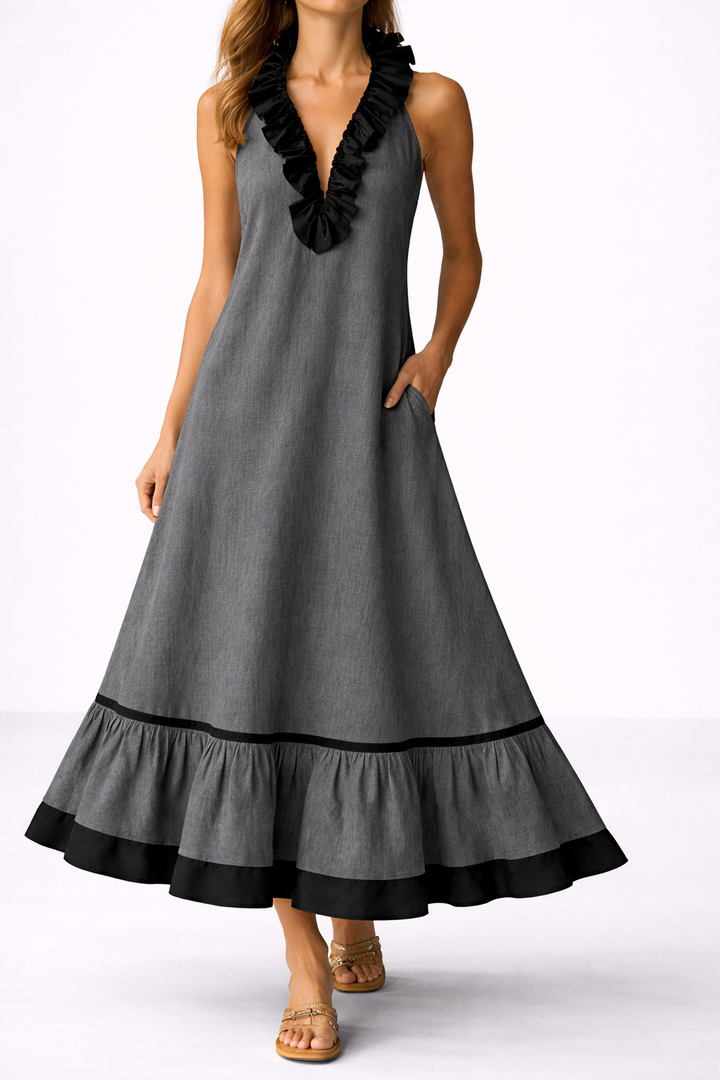 Sona | Abito maxi con volant