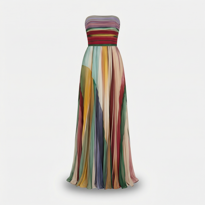 Helena | Abito maxi leggero senza spalline con gonna plissettata