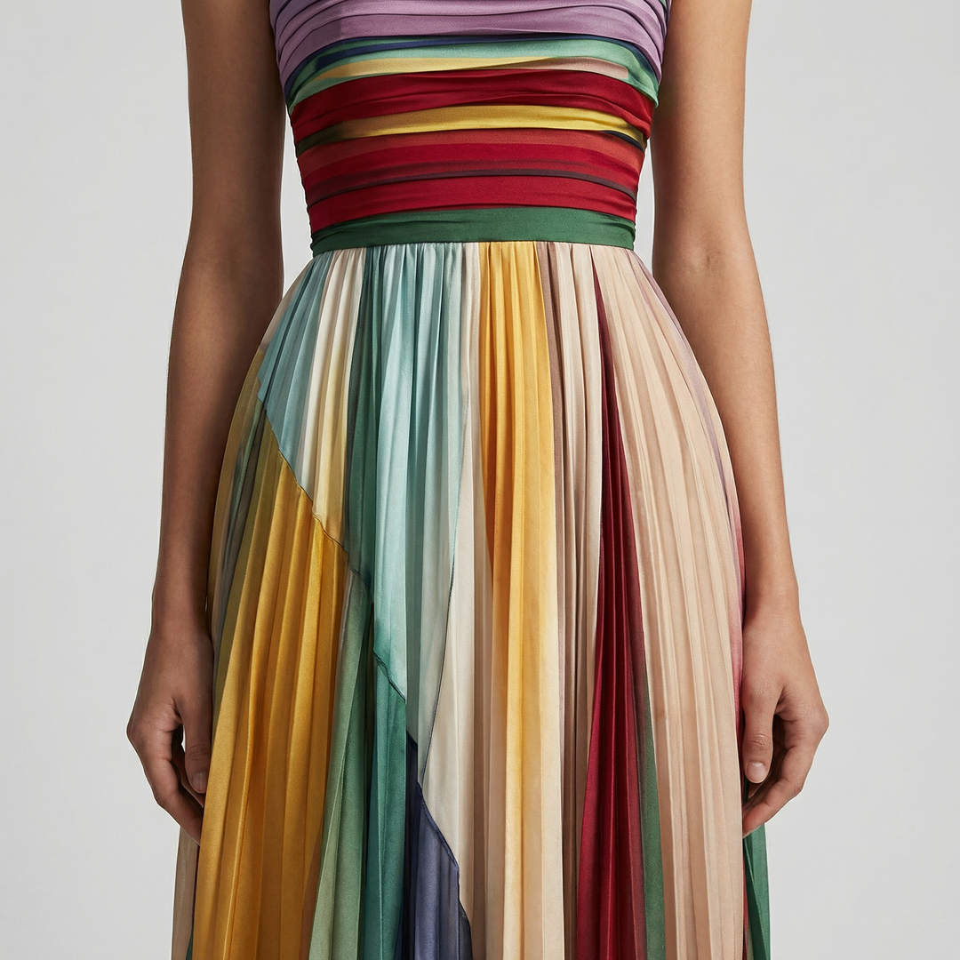 Helena | Abito maxi leggero senza spalline con gonna plissettata