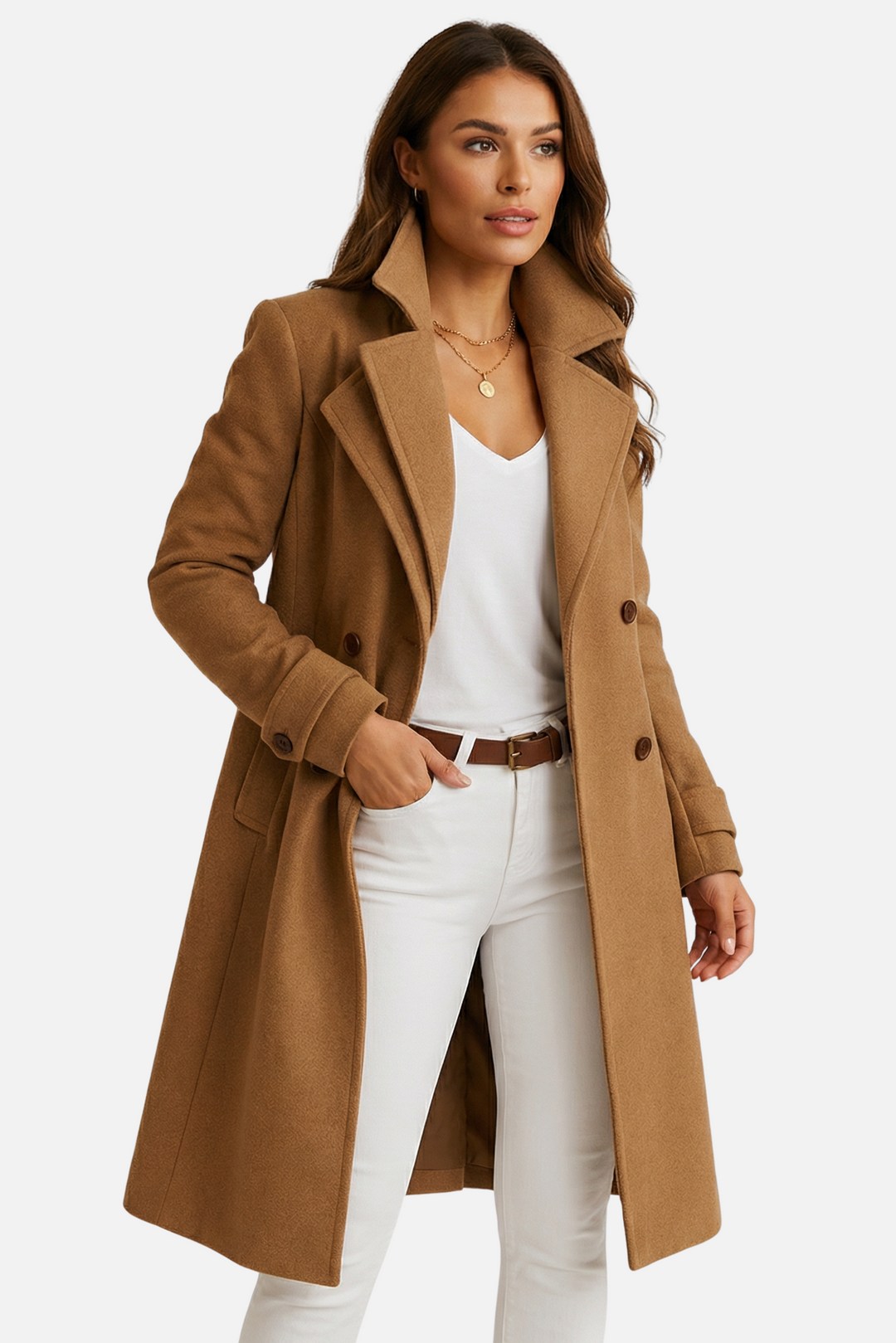 Cappotto lungo elegante con colletto a revers
