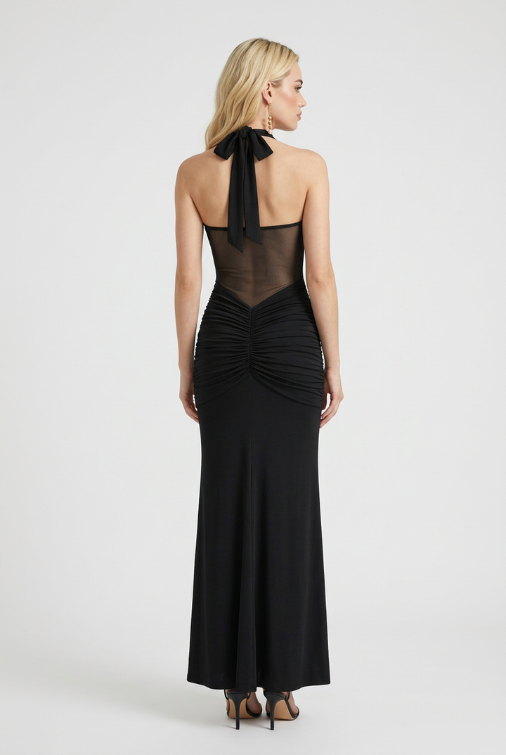 Mária | Abito maxi nero con scollo