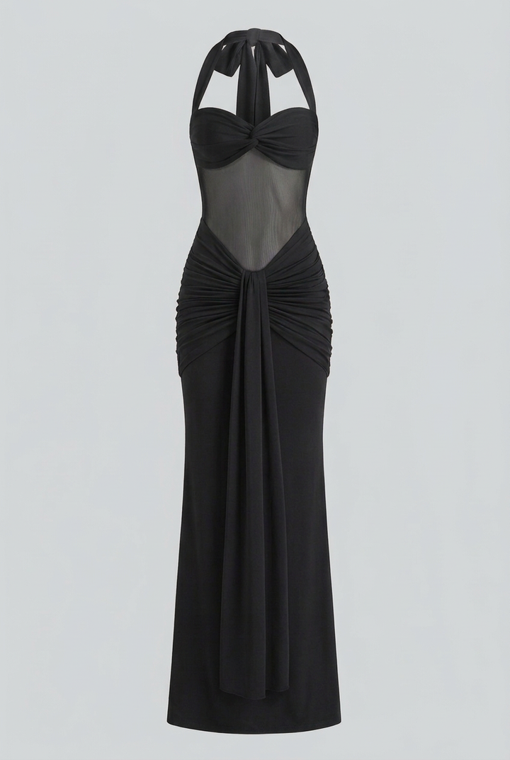 Mária | Abito maxi nero con scollo