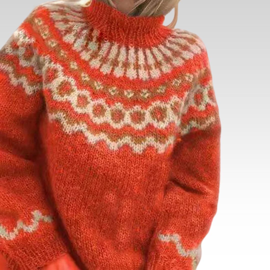 Maglione a collo alto con motivo nordico in tonalità terra