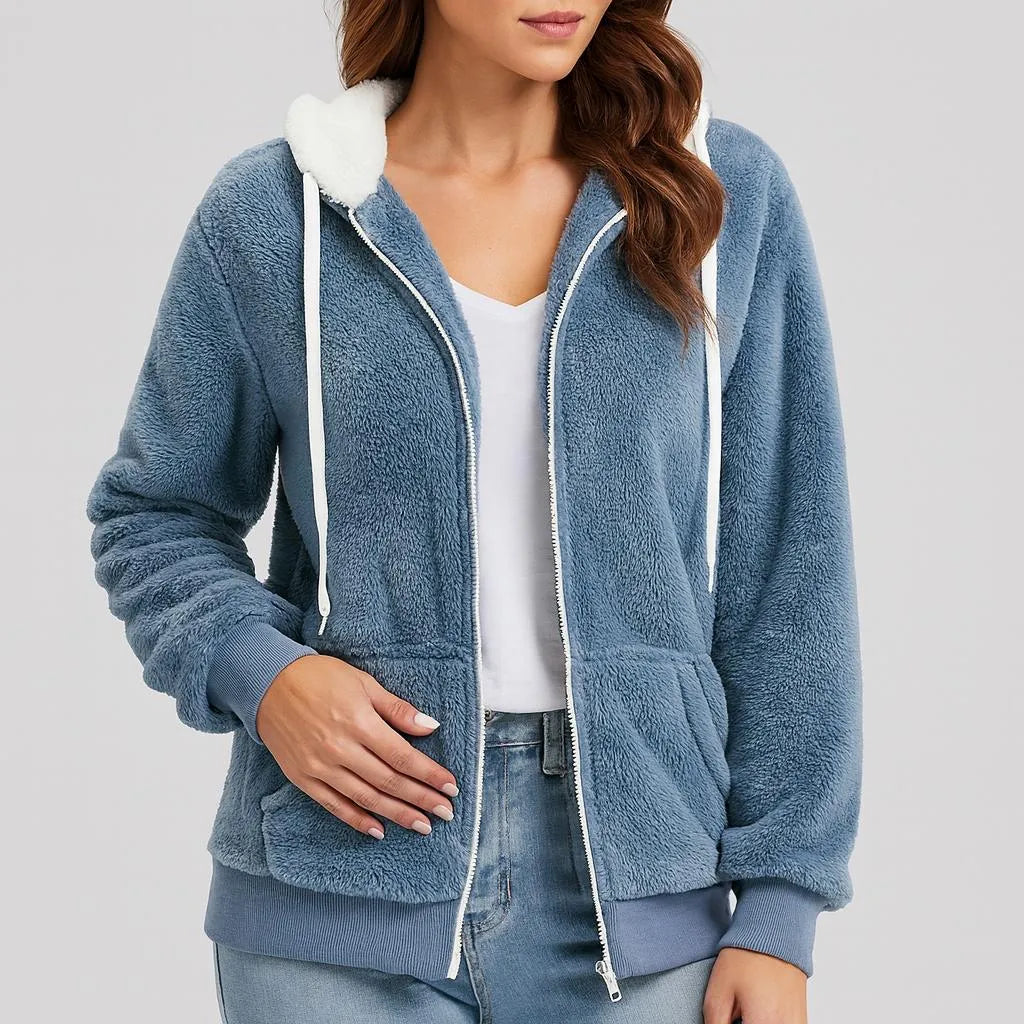 Giacca in fleece da donna con cappuccio e zip frontale