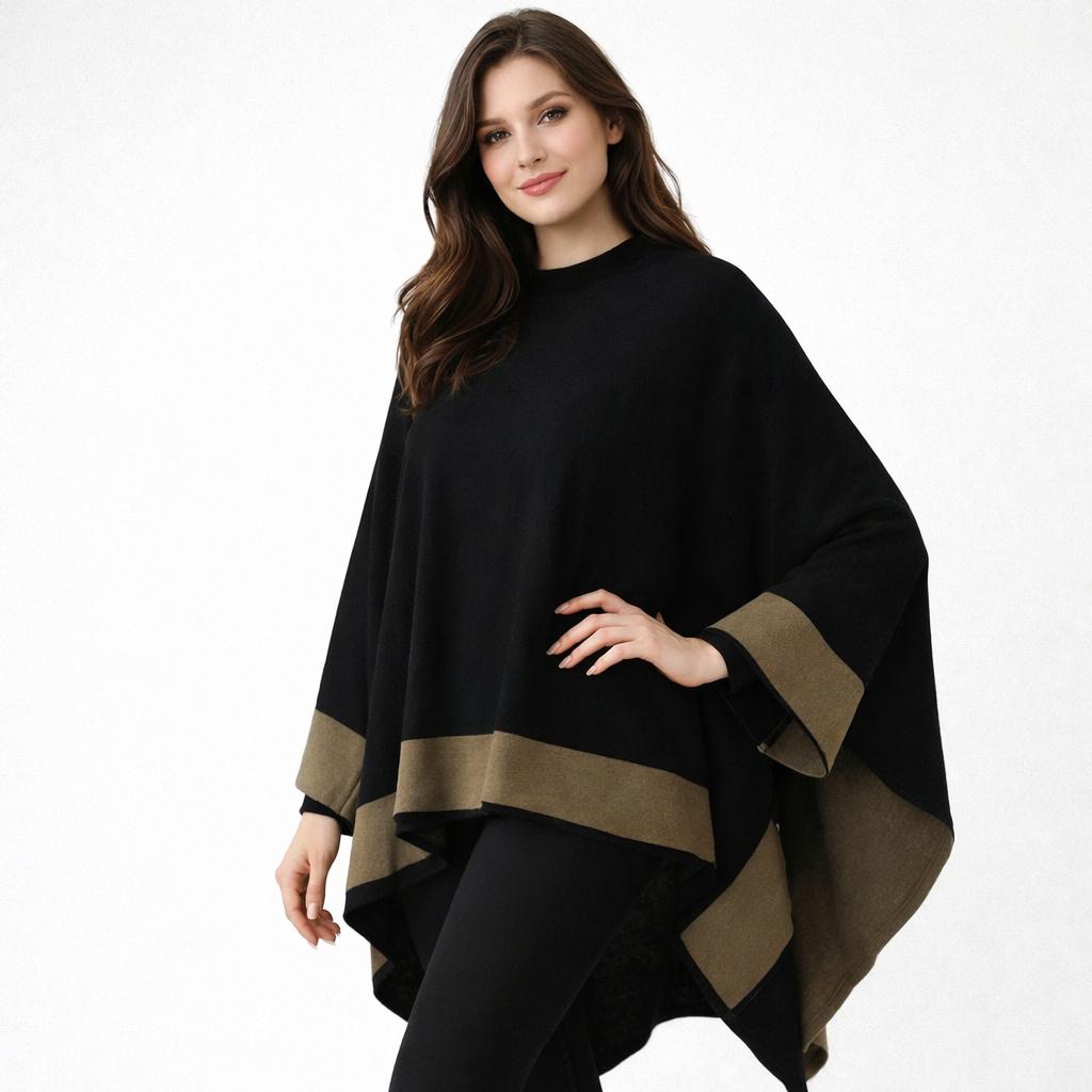Poncho elegante in misto lana con taglio morbido