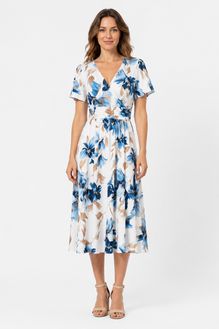 Zara | Abito midi a portafoglio floreale con cintura arricciata