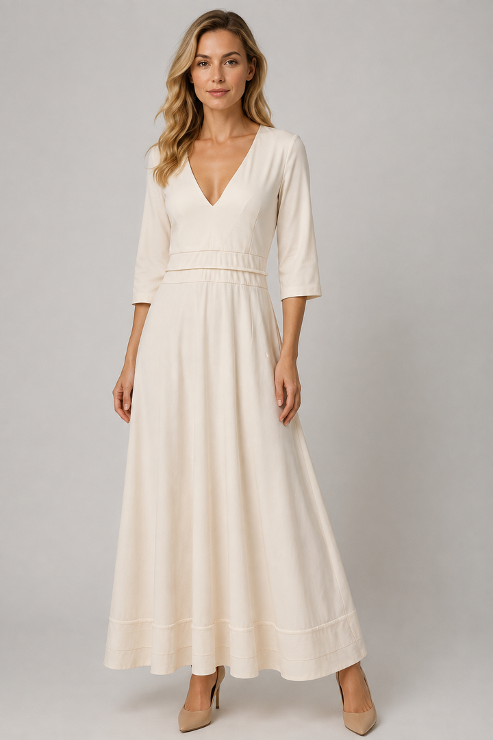 Estera | Abito midi con scollatura a V e vita accentuata