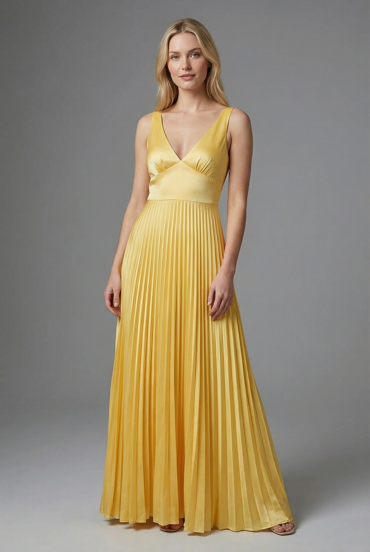 Brigita | Abito maxi plissettato giallo