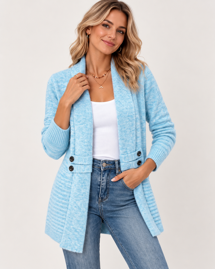 Cardigan lungo in morbido knit con bottoni decorativi