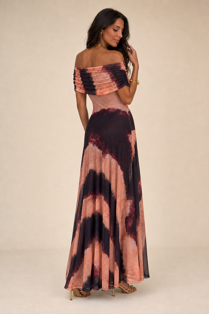 Sofia | Maxi abito con spalle scoperte e drappeggio