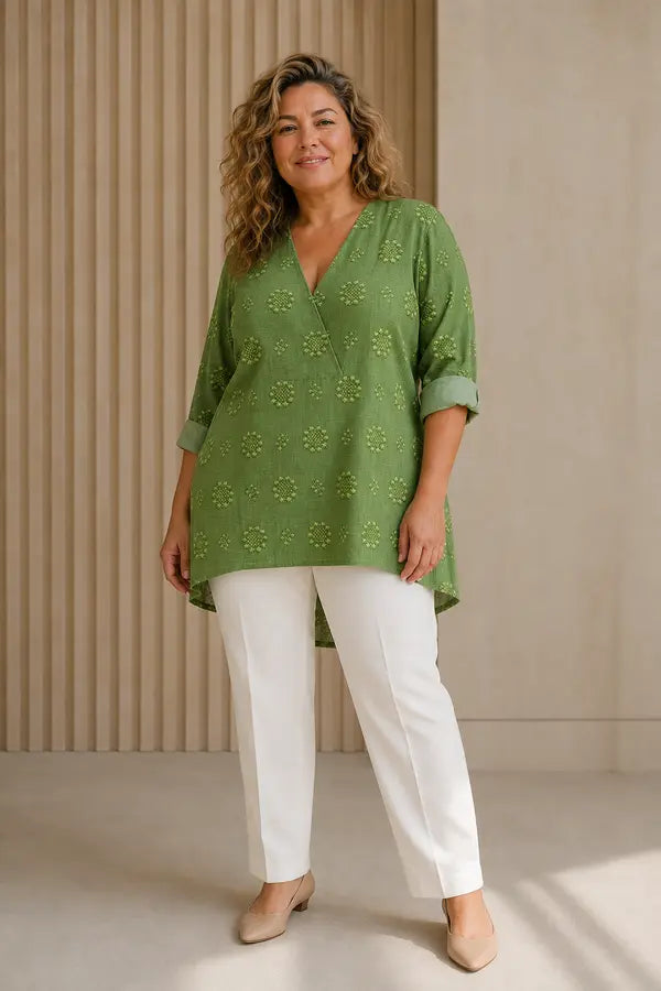 Gréta | Blusa con motivo delicato e scollatura a V
