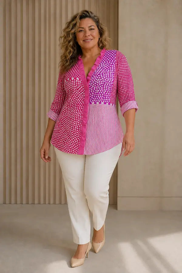Izabela | Blusa patchwork con orlo a volant
