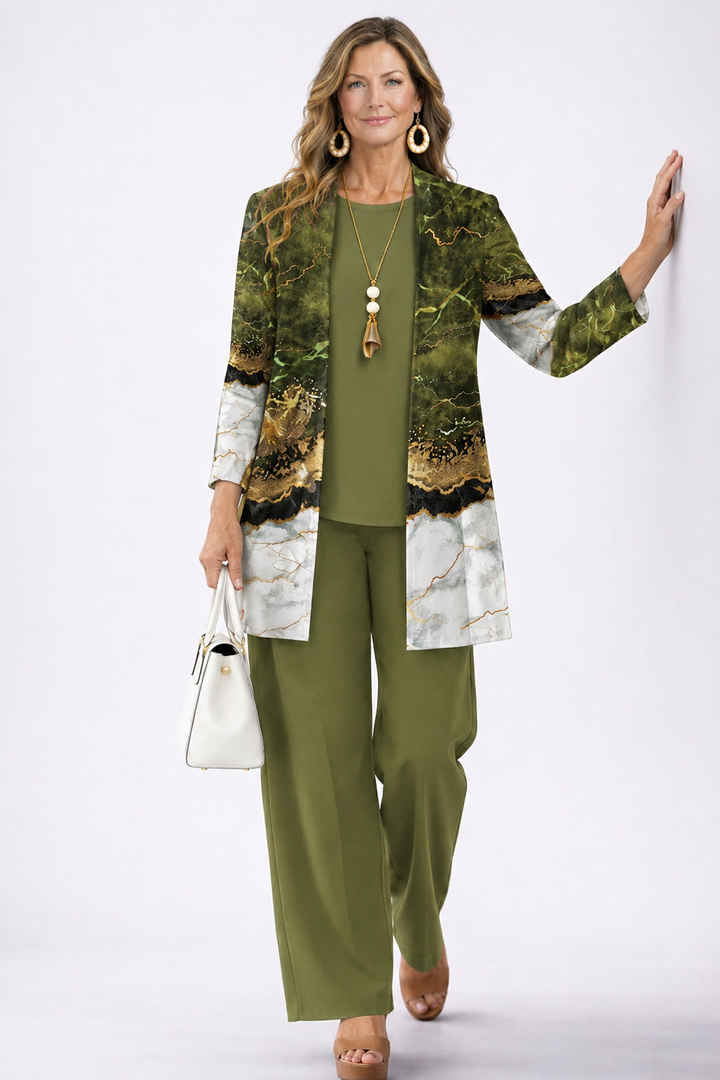Completo a tre pezzi con top lungo e pantaloni