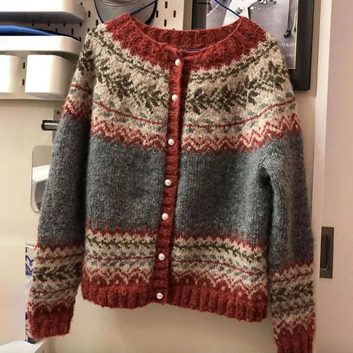 Cardigan lavorato a maglia con motivo elaborato e aspetto artigianale