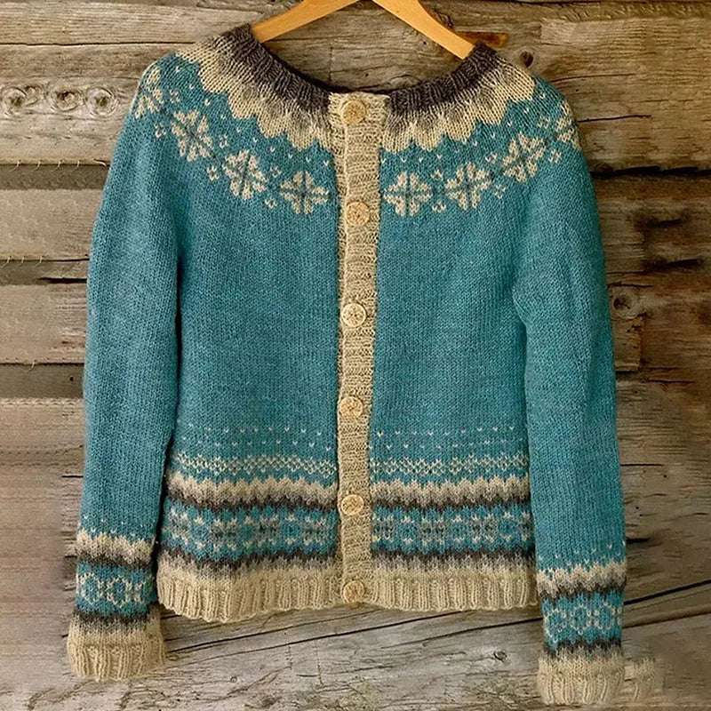Cardigan lavorato a maglia nordico con bottoni davanti