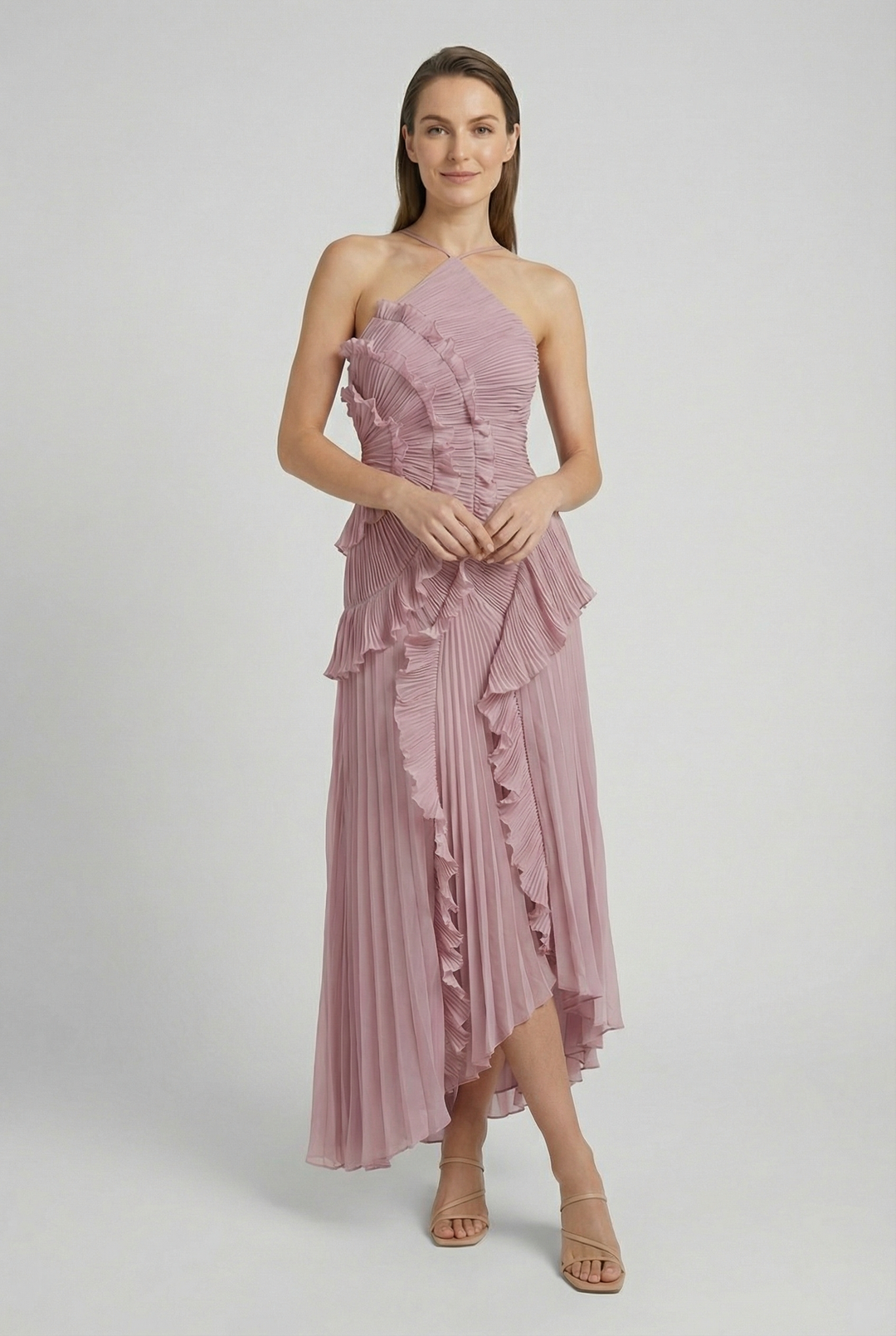 Bibiána | Abito maxi plissettato asimmetrico