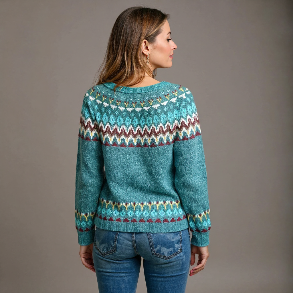 Maglione a maglia blu petrolio con motivo a contrasto