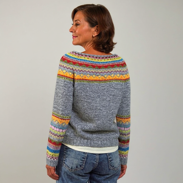 Maglione multicolore con motivo nordico e aspetto artigianale