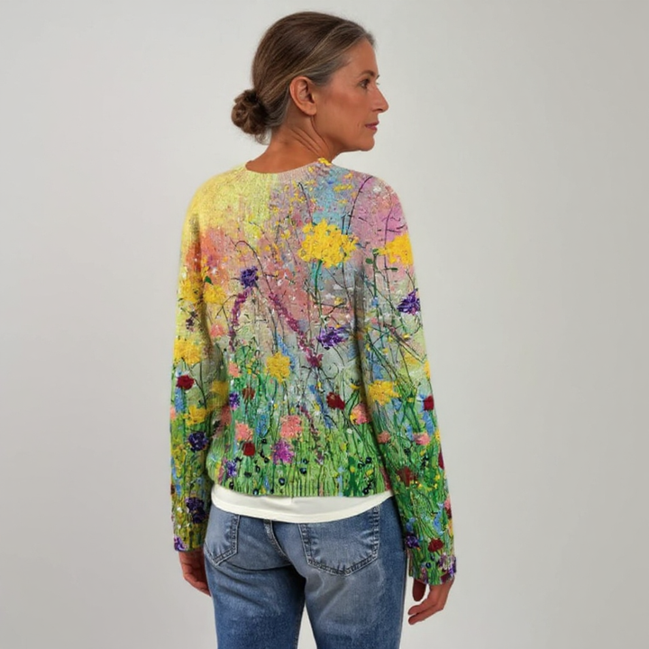 Maglione multicolore con motivo retrò e aspetto artigianale