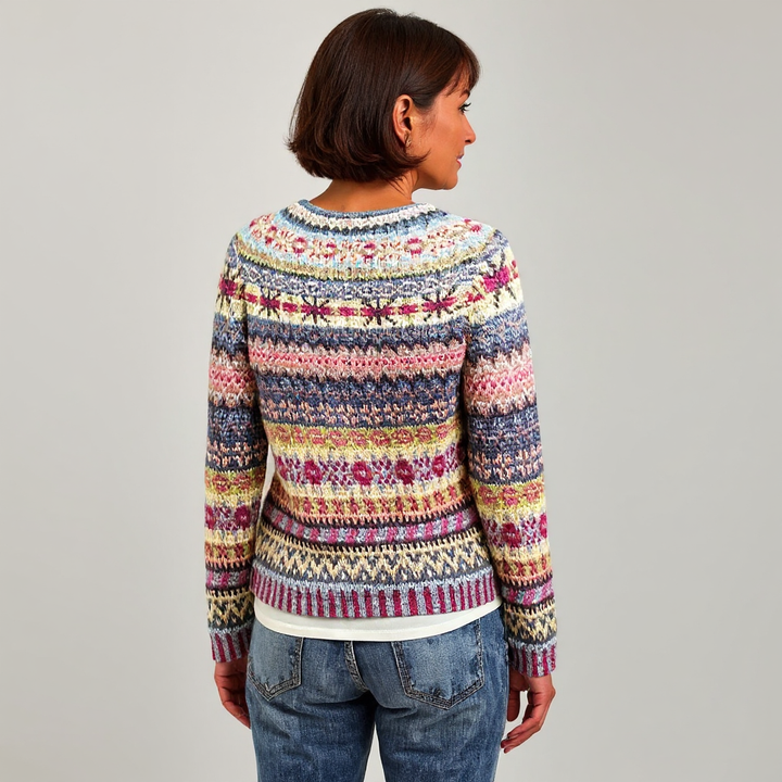 Maglione lavorato a maglia con motivo a mosaico multicolore