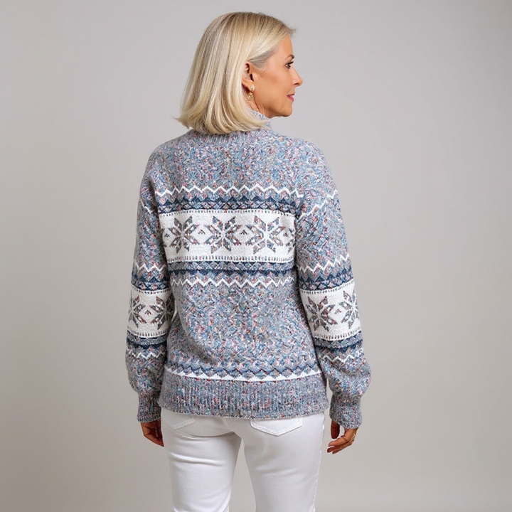 Maglione lavorato a maglia con colletto alto e fiocchi di neve in toni pastello