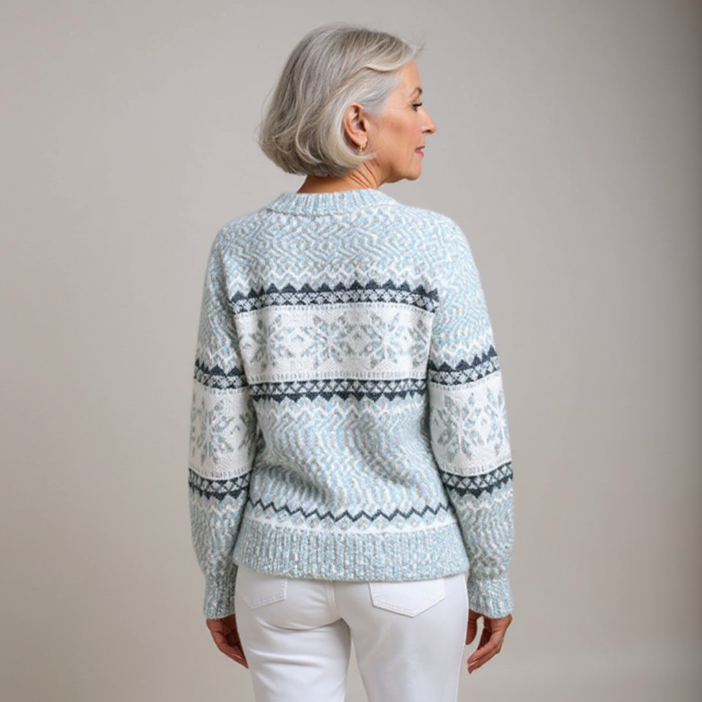 Maglione lavorato a maglia con colletto alto e fiocchi di neve in toni pastello