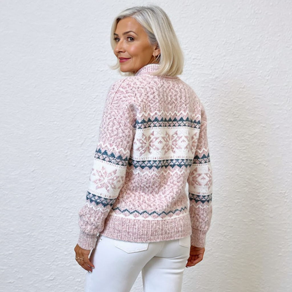 Maglione lavorato a maglia con colletto alto e fiocchi di neve in tonalità pastello