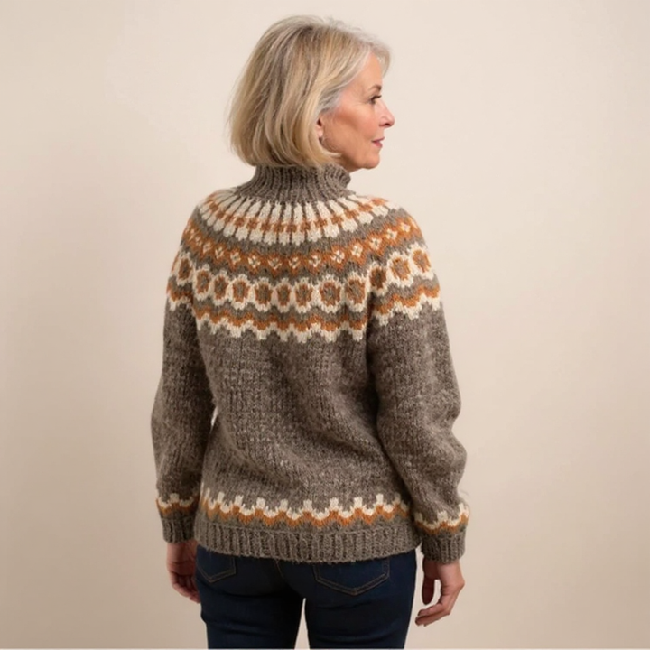 Maglione a collo alto con motivo nordico in tonalità terra