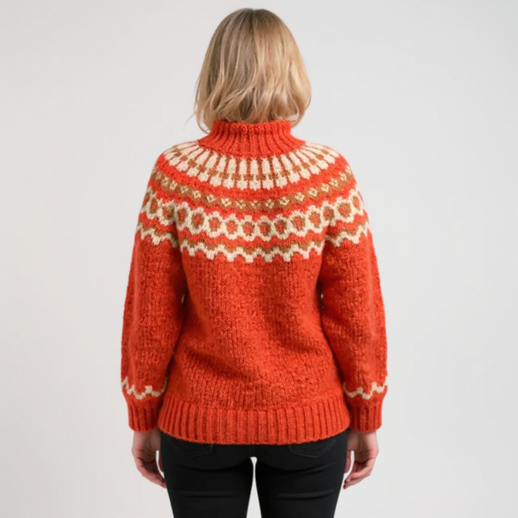 Maglione a collo alto con motivo nordico in tonalità terra
