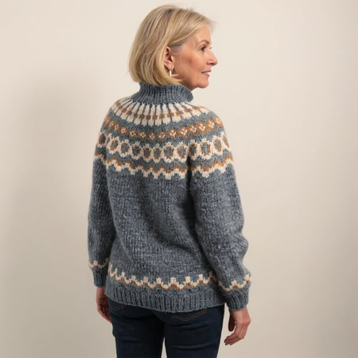 Maglione a collo alto con motivo nordico in tonalità terrose