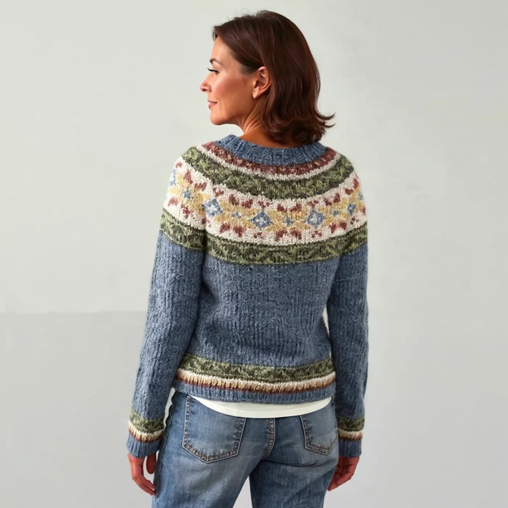 Maglione lavorato a maglia con motivo retrò sul collo