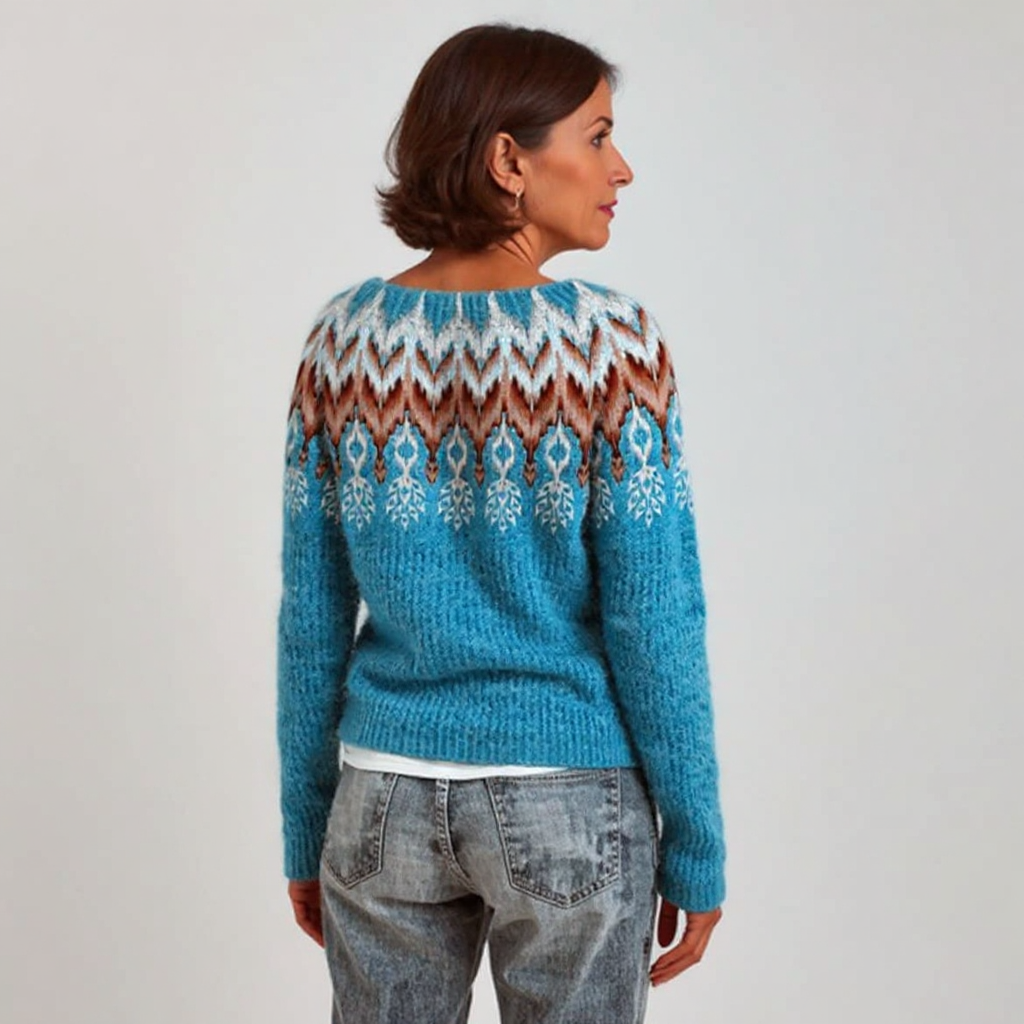 Maglione lavorato a maglia con motivo in tonalità calde e fredde
