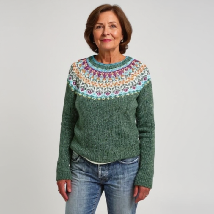 Maglione lavorato a maglia con motivo multicolore sul colletto