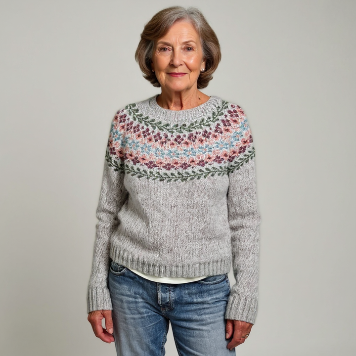 Maglione lavorato a maglia con motivo geometrico multicolore sulle spalle