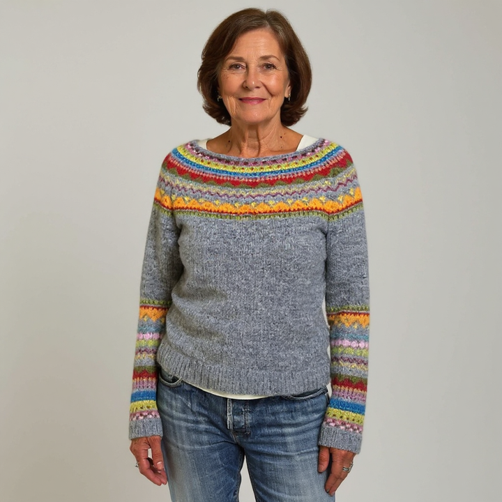 Maglione multicolore con motivo nordico e aspetto artigianale