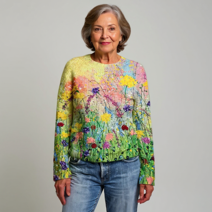Maglione multicolore con motivo retrò e aspetto artigianale