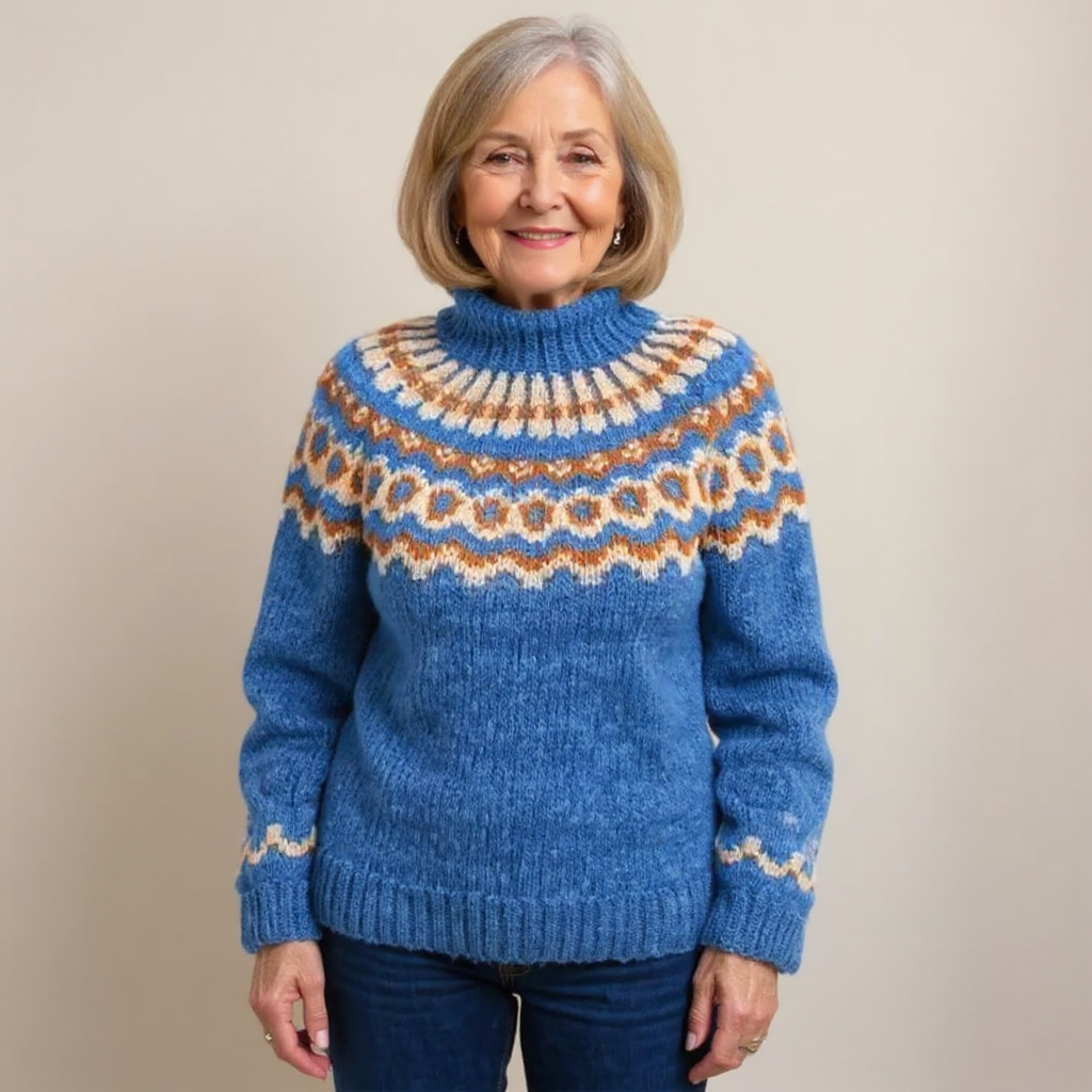 Maglione a collo alto con motivo nordico in tonalità terrose